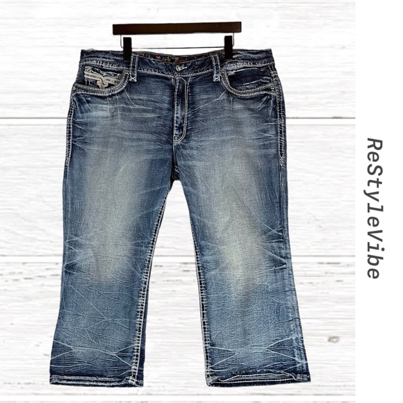 ROCK REVIVAL Women’s Size 38 Denim Jeans Easy Crop Style Fit Stretch Katydid - Picture 1 of 16